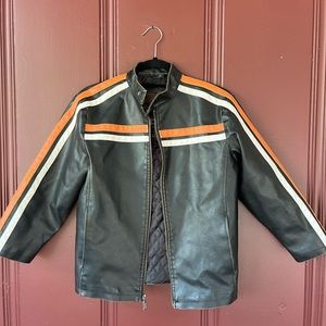 Motorcycle jacket with orange and white stripe detail